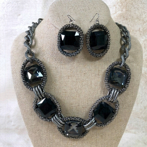 Black/Silver Statement Necklace and Earrings